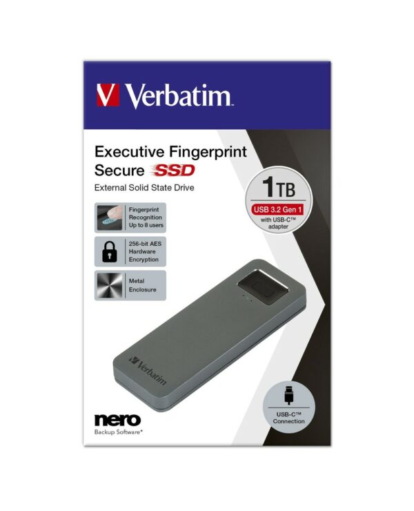 Executive Fingerprint Secure SSD USB 3.2 Gen 1/ M.2 USB-C 1TB Grey Externe SSD-Festplatte